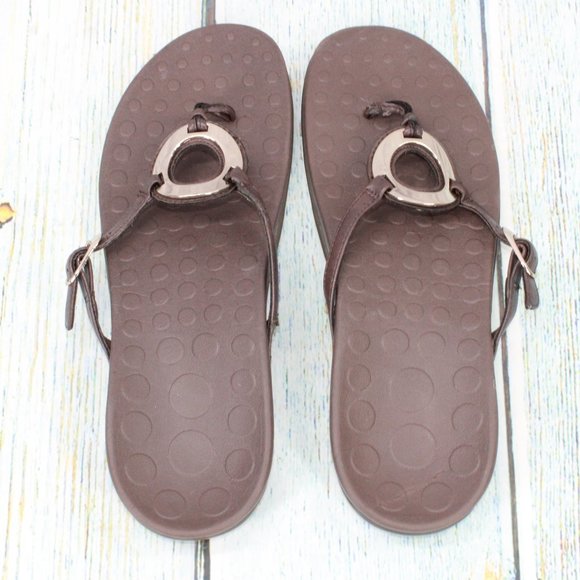 OrthaHeel Yolanda Brown Leather Flip Flop Orthotic Thong Sandals Size 11 - Picture 8 of 9